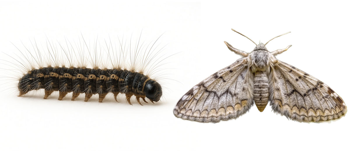 Oak Processionary Moth Caterpillar Crawling On White Background